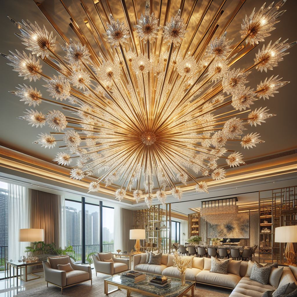 Beauty of Crystal with Starburst Gold Chandelier